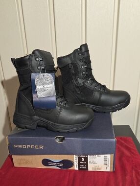 Propper Black Tactical Duty Boots Side Zip 8" New In Box Sz 5 Mens